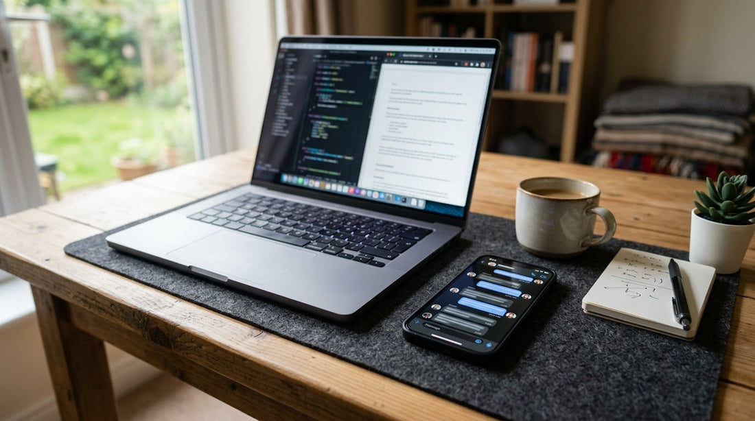 Ordinateur portable avec messagerie et smartphone avec application de chat sur bureau organisé