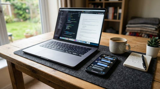 Ordinateur portable avec messagerie et smartphone avec application de chat sur bureau organisé