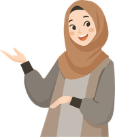 Cartoon character wearing a hijab and gray outfit on a white background