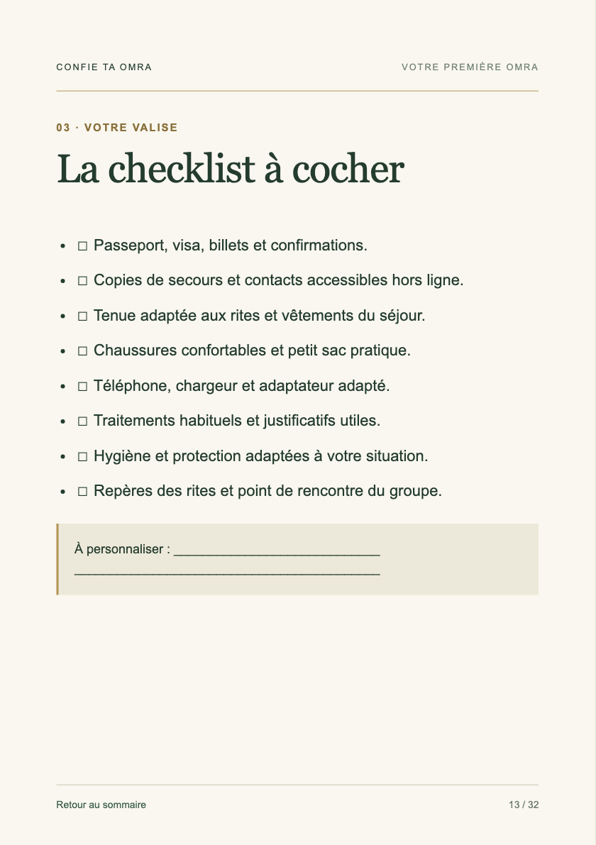 Aperçu de la checklist de départ
